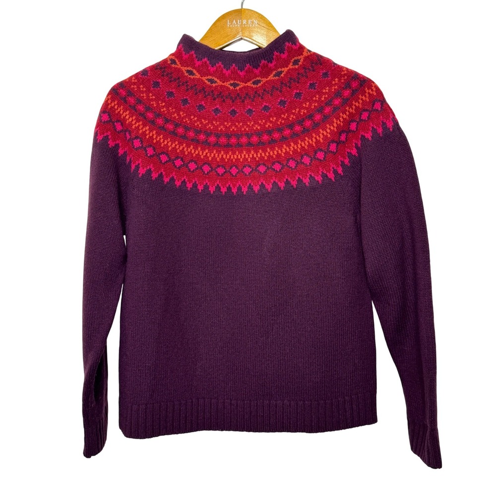 Vintage Eddie Bauer Fair Isle Sweater Women's Med Purple/Red